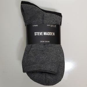 Steve Madden Black Grey Blue 6 Pairs Crew Socks Shoe Size 5 - 10